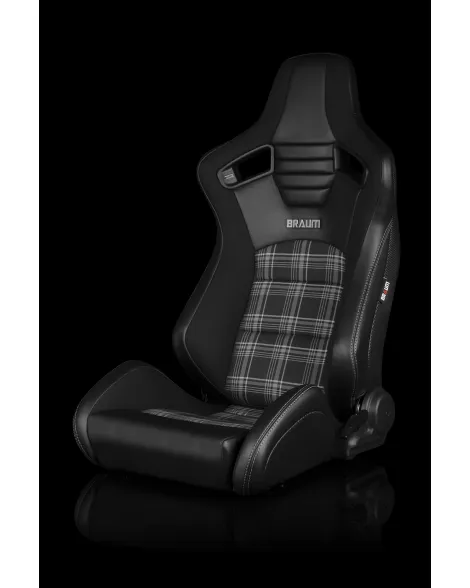 BRAUM Racing Seats Elite-S Series Sport Seats Black & Grey Plaid Fabric Pair BRAUM Racing Seats Elite-S Series Sport Seats Black & Grey Plaid Fabric Pair
