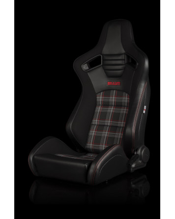 BRAUM Racing Seats Elite-S Series Sport Seats Black & Red Plaid Fabric Pair BRAUM Racing Seats Elite-S Series Sport Seats Black & Red Plaid Fabric Pair