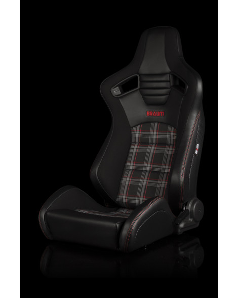 BRAUM Racing Seats Elite-S Series Sport Seats Black & Red Plaid Fabric Pair