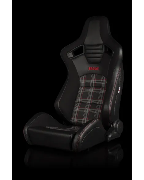 BRAUM Racing Seats Elite-S Series Sport Seats Black & Red Plaid Fabric Pair BRAUM Racing Seats Elite-S Series Sport Seats Black & Red Plaid Fabric Pair