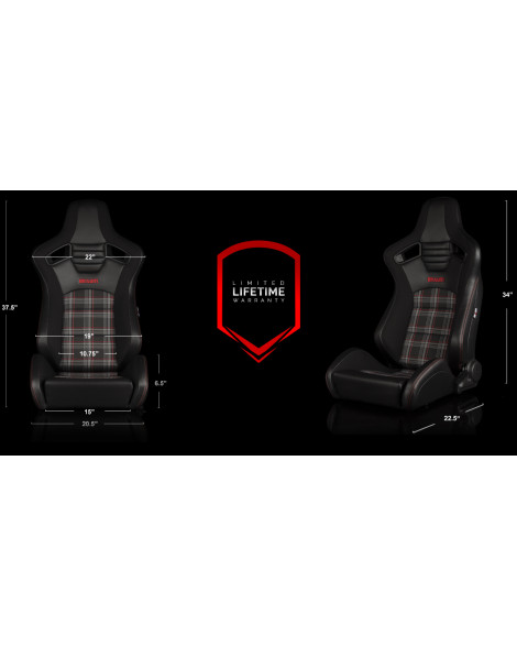 BRAUM Racing Seats Elite-S Series Sport Seats Black & Red Plaid Fabric Pair