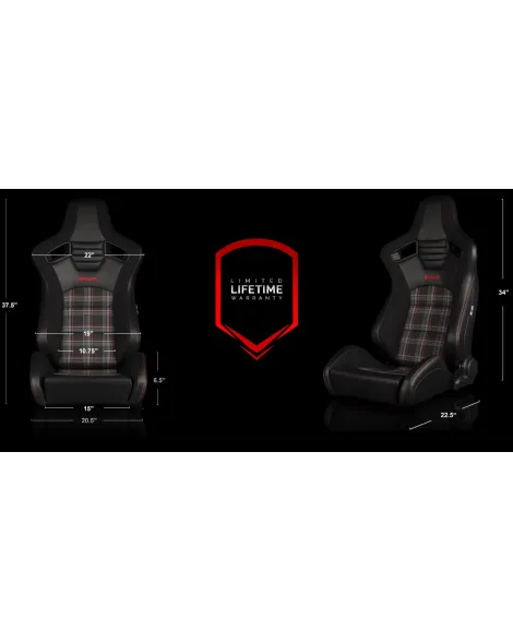BRAUM Racing Seats Elite-S Series Sport Seats Black & Red Plaid Fabric Pair BRAUM Racing Seats Elite-S Series Sport Seats Black & Red Plaid Fabric Pair