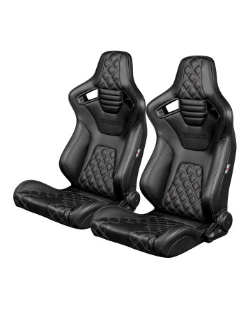 BRAUM Racing Seats Elite-X Series Sport Seats Black Diamond (Double Grey Stitching / Black Piping) Pair BRAUM Racing Seats Elite-X Series Sport Seats Black Diamond (Double Grey Stitching / Black Piping) Pair