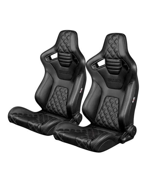 BRAUM Racing Seats Elite-X Series Sport Seats Black Diamond (Double Grey Stitching / Black Piping) Pair BRAUM Racing Seats Elite-X Series Sport Seats Black Diamond (Double Grey Stitching / Black Piping) Pair