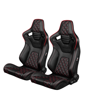 BRAUM Racing Seats Elite-X Series Sport Seats Black Diamond (Double Red Stitching / Red Piping) Pair BRAUM Racing Seats Elite-X Series Sport Seats Black Diamond (Double Red Stitching / Red Piping) Pair