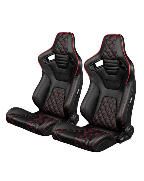 BRAUM Racing Seats Elite-X Series Sport Seats Black Diamond (Double Red Stitching / Red Piping) Pair BRAUM Racing Seats Elite-X Series Sport Seats Black Diamond (Double Red Stitching / Red Piping) Pair