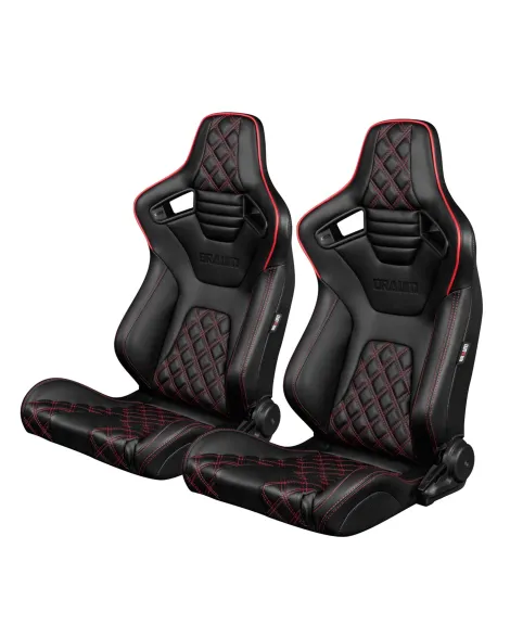 BRAUM Racing Seats Elite-X Series Sport Seats Black Diamond (Double Red Stitching / Red Piping) Pair BRAUM Racing Seats Elite-X Series Sport Seats Black Diamond (Double Red Stitching / Red Piping) Pair