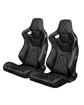 BRAUM Racing Seats Elite-X Series Sport Seats Black Diamond (Double White Stitching / White Piping) Pair BRAUM Racing Seats Elite-X Series Sport Seats Black Diamond (Double White Stitching / White Piping) Pair