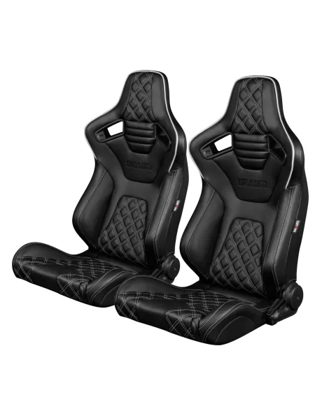 BRAUM Racing Seats Elite-X Series Sport Seats Black Diamond (Double White Stitching / White Piping) Pair BRAUM Racing Seats Elite-X Series Sport Seats Black Diamond (Double White Stitching / White Piping) Pair