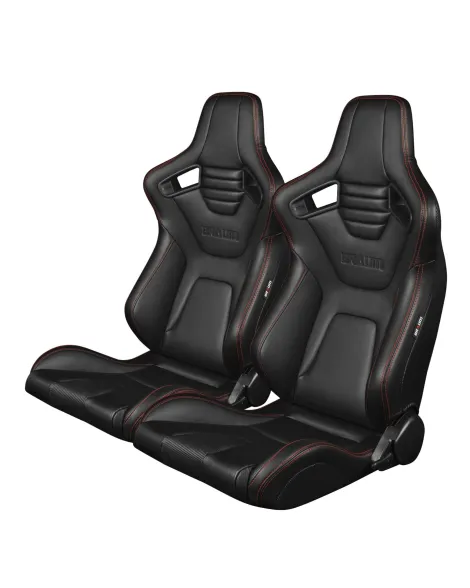 BRAUM Racing Seats Elite-X Series Sport Seats Black Leatherette (Red Stitching) Pair