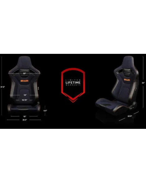 BRAUM Racing Seats Elite-X Series Sport Seats Black Leatherette | Honeycomb | Yellow Trim Pair