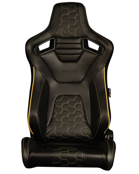 BRAUM Racing Seats Elite-X Series Sport Seats Black Leatherette | Honeycomb | Yellow Trim Pair BRAUM Racing Seats Elite-X Series Sport Seats Black Leatherette | Honeycomb | Yellow Trim Pair