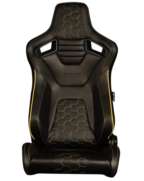 BRAUM Racing Seats Elite-X Series Sport Seats Black Leatherette | Honeycomb | Yellow Trim Pair