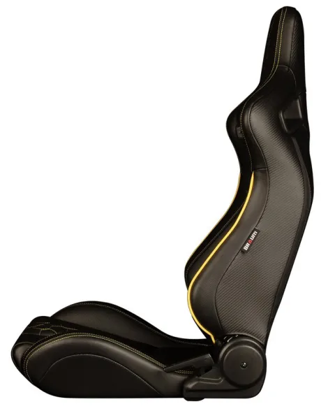 BRAUM Racing Seats Elite-X Series Sport Seats Black Leatherette | Honeycomb | Yellow Trim Pair