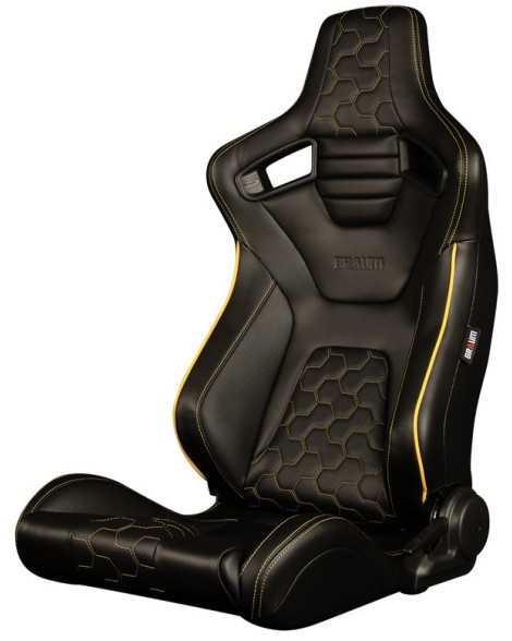 BRAUM Racing Seats Elite-X Series Sport Seats Black Leatherette | Honeycomb | Yellow Trim Pair BRAUM Racing Seats Elite-X Series Sport Seats Black Leatherette | Honeycomb | Yellow Trim Pair