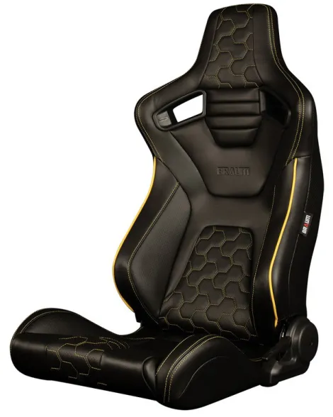 BRAUM Racing Seats Elite-X Series Sport Seats Black Leatherette | Honeycomb | Yellow Trim Pair