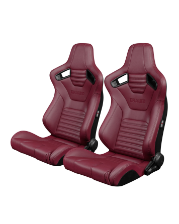 BRAUM Racing Seats Elite-X Series Sport Seats Maroon Leatherette (Black Stitching) Pair BRAUM Racing Seats Elite-X Series Sport Seats Maroon Leatherette (Black Stitching) Pair