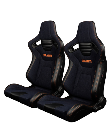 BRAUM Racing Seats Elite-X Series Sport Seats Navy Denim (Orange Stitching) Pair BRAUM Racing Seats Elite-X Series Sport Seats Navy Denim (Orange Stitching) Pair