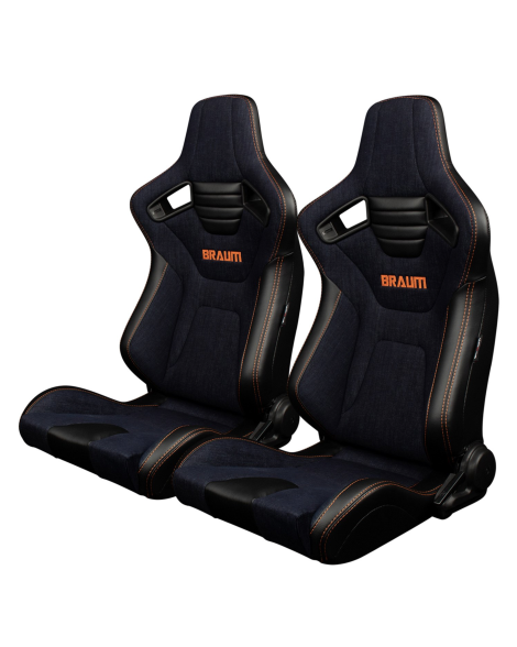 BRAUM Racing Seats Elite-X Series Sport Seats Navy Denim (Orange Stitching) Pair BRAUM Racing Seats Elite-X Series Sport Seats Navy Denim (Orange Stitching) Pair