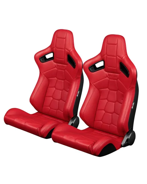 BRAUM Racing Seats Elite-X Series Sport Seats Komodo Edition | Red Leatherette (Black Stitching) Pair