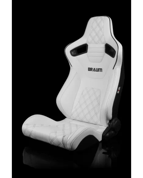 BRAUM Racing Seats Elite-X Series Sport Seats White Diamond (Black Stitching / Black Piping) Pair BRAUM Racing Seats Elite-X Series Sport Seats White Diamond (Black Stitching / Black Piping) Pair