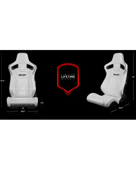 BRAUM Racing Seats Elite-X Series Sport Seats White Diamond (Black Stitching / Black Piping) Pair BRAUM Racing Seats Elite-X Series Sport Seats White Diamond (Black Stitching / Black Piping) Pair