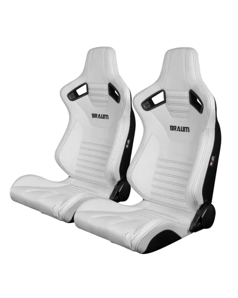 BRAUM Racing Seats Elite-X Series Sport Seats White Leatherette (Black Stitching) Pair BRAUM Racing Seats Elite-X Series Sport Seats White Leatherette (Black Stitching) Pair