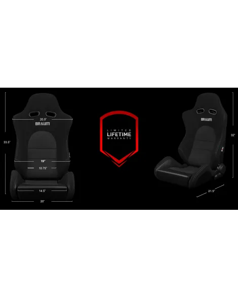 BRAUM Racing Seats Advan Series Sport Seats Black Cloth Alcantara Inserts Pair BRAUM Racing Seats Advan Series Sport Seats Black Cloth Alcantara Inserts Pair