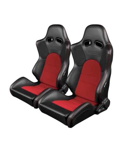 BRAUM Racing Seats Advan Series Sport Seats Black Leatherette with Red Fabric Insert Pair BRAUM Racing Seats Advan Series Sport Seats Black Leatherette with Red Fabric Insert Pair