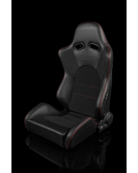 BRAUM Racing Seats Advan Series Sport Seats Black Leatherette (Red Stitching) Pair