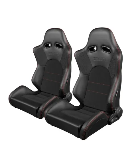 BRAUM Racing Seats Advan Series Sport Seats Black Leatherette (Red Stitching) Pair