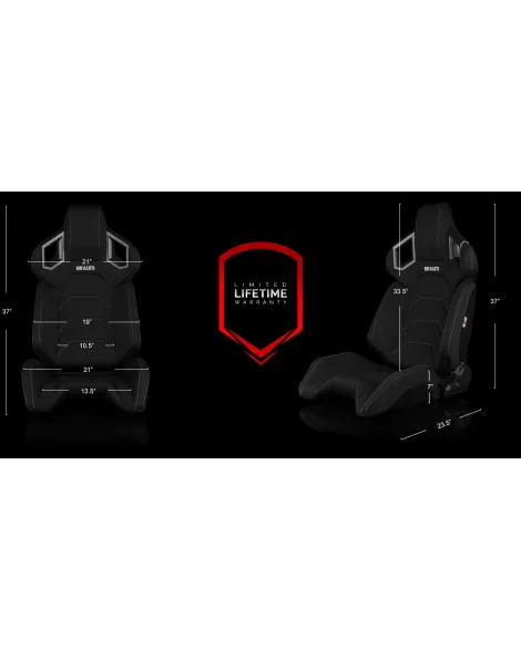 BRAUM Racing Seats Alpha-X Series Sport Seats Black Polo Fabric (Grey Stitching)