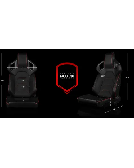 BRAUM Racing Seats Alpha-X Series Sport Seats Black & Red Stitching - Low Base Version Pair BRAUM Racing Seats Alpha-X Series Sport Seats Black & Red Stitching - Low Base Version Pair