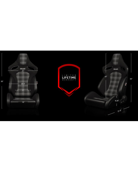 BRAUM Racing Seats Orue-S Series Sport Seats Black & Grey Plaid Pair BRAUM Racing Seats Orue-S Series Sport Seats Black & Grey Plaid Pair