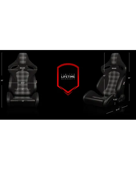 BRAUM Racing Seats Orue-S Series Sport Seats Black & Grey Plaid Pair BRAUM Racing Seats Orue-S Series Sport Seats Black & Grey Plaid Pair