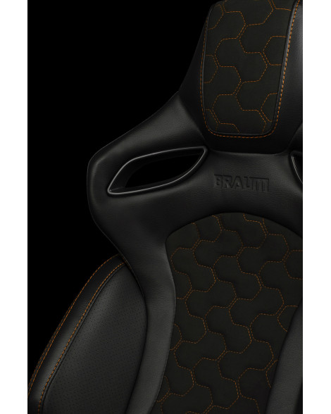 BRAUM Racing Seats Orue-S Series Sport Seats Honeycomb Alcantara | Orange Stitching Pair BRAUM Racing Seats Orue-S Series Sport Seats Honeycomb Alcantara | Orange Stitching Pair