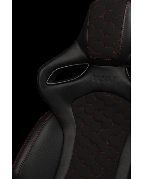 BRAUM Racing Seats Orue-S Series Sport Seats Honeycomb Alcantara | Red Stitching Pair BRAUM Racing Seats Orue-S Series Sport Seats Honeycomb Alcantara | Red Stitching Pair
