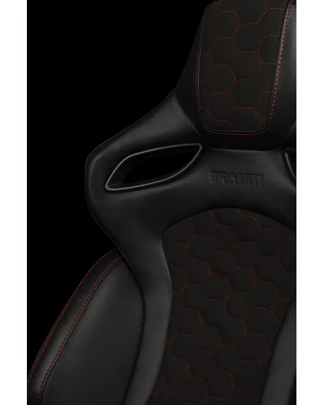BRAUM Racing Seats Orue-S Series Sport Seats Honeycomb Alcantara | Red Stitching Pair BRAUM Racing Seats Orue-S Series Sport Seats Honeycomb Alcantara | Red Stitching Pair
