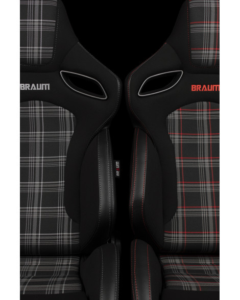 BRAUM Racing Seats Orue-S Series Sport Seats Black & Red Plaid Pair BRAUM Racing Seats Orue-S Series Sport Seats Black & Red Plaid Pair