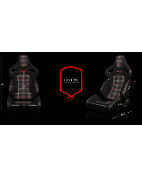 BRAUM Racing Seats Orue-S Series Sport Seats Black & Red Plaid Pair BRAUM Racing Seats Orue-S Series Sport Seats Black & Red Plaid Pair