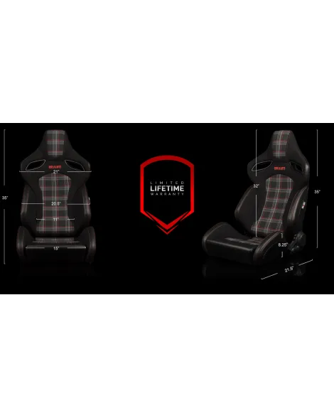 BRAUM Racing Seats Orue-S Series Sport Seats Black & Red Plaid Pair
