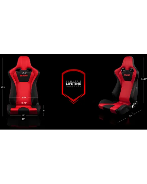 BRAUM Racing Seats Venom Series Sport Seats Black and Red Cloth (Red Stitching) Pair BRAUM Racing Seats Venom Series Sport Seats Black and Red Cloth (Red Stitching) Pair