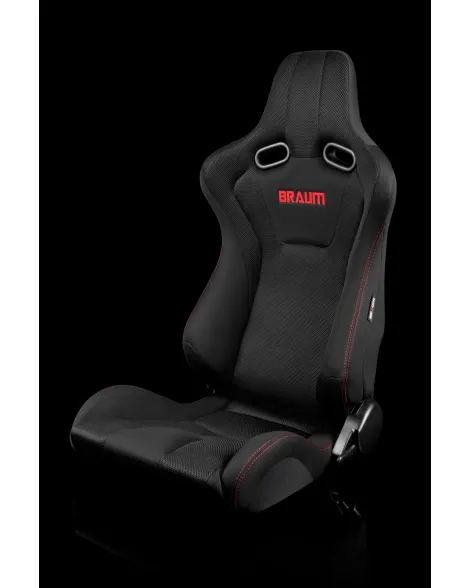BRAUM Racing Seats Venom Series Sport Seats Black Cloth (Red Stitching) Pair