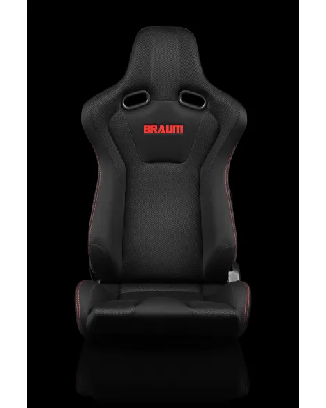 BRAUM Racing Seats Venom Series Sport Seats Black Cloth (Red Stitching) Pair