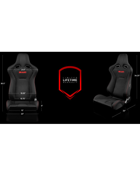 BRAUM Racing Seats Venom Series Sport Seats Black Cloth (Red Stitching) Pair BRAUM Racing Seats Venom Series Sport Seats Black Cloth (Red Stitching) Pair