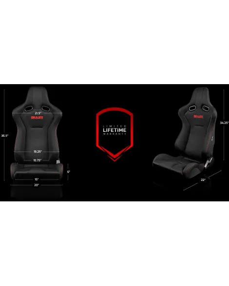 BRAUM Racing Seats Venom Series Sport Seats Black Cloth (Red Stitching) Pair