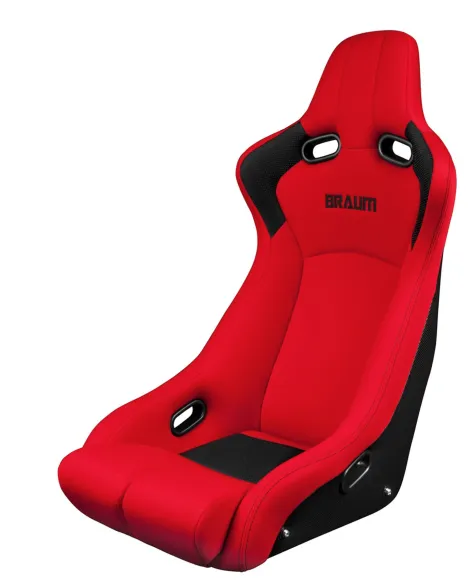 BRAUM Racing Seats Venom-R Series Fixed-Back Bucket Seats Red Cloth / Carbon Fiber Single