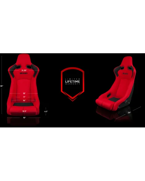 BRAUM Racing Seats Venom-R Series Fixed-Back Bucket Seats Red Cloth / Carbon Fiber Single