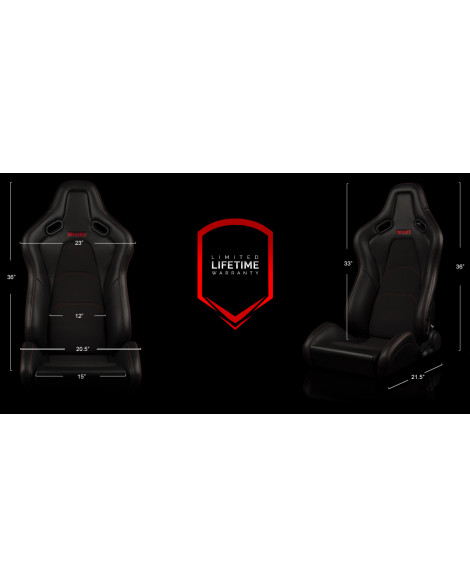 BRAUM Racing Seats Falcon-S Series Sport Seats Black / Red Stitching PAIR BRAUM Racing Seats Falcon-S Series Sport Seats Black / Red Stitching PAIR