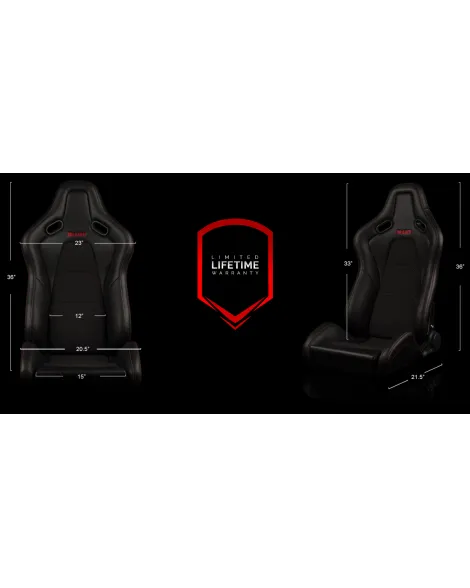 BRAUM Racing Seats Falcon-S Series Sport Seats Black / Red Stitching PAIR BRAUM Racing Seats Falcon-S Series Sport Seats Black / Red Stitching PAIR